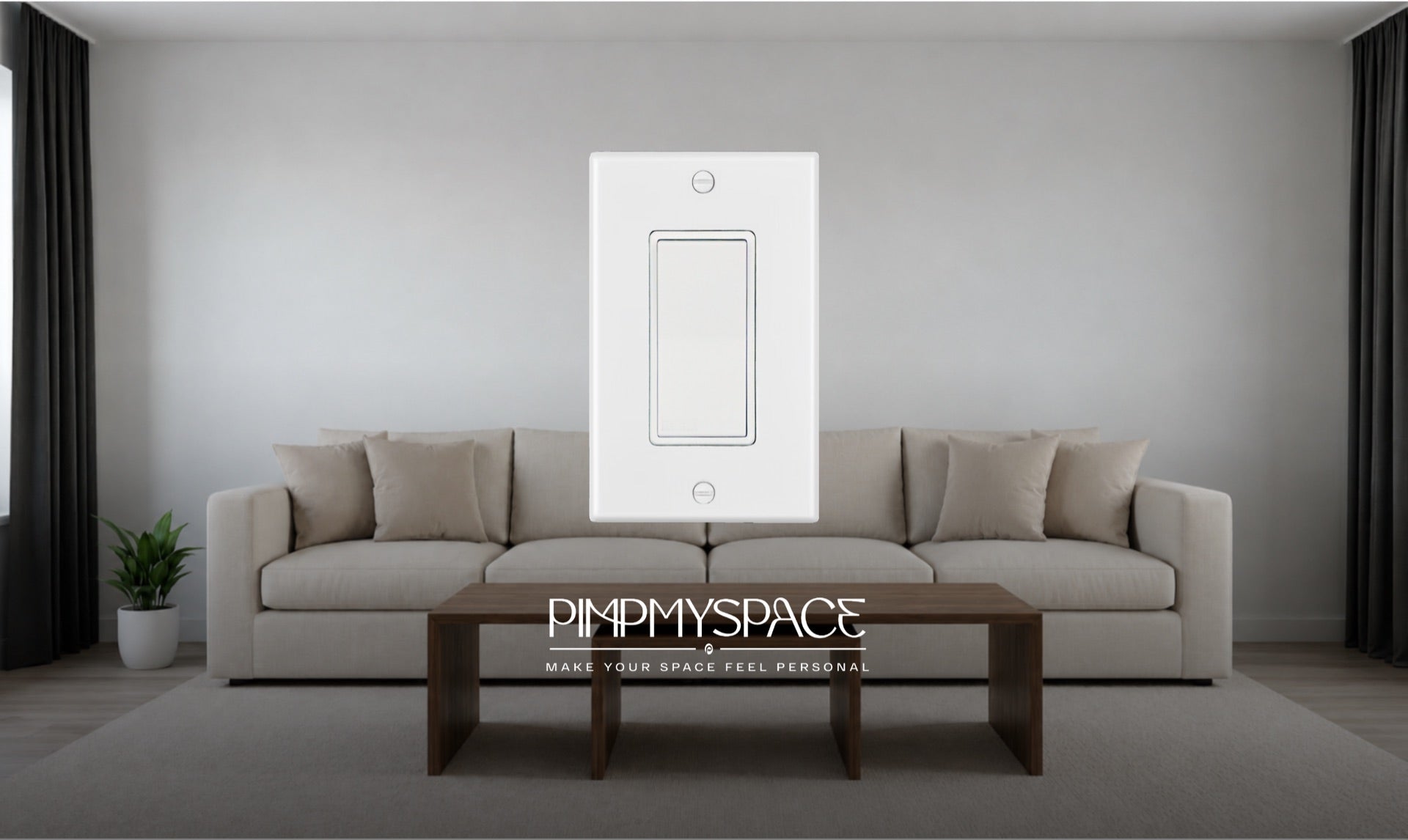 The same living room with a plain white builder-grade switch plate