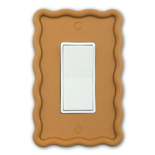 Wavy Rectangle 3D Wall Plate in tan — single rocker switch