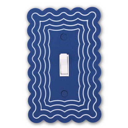 Scalloped Rectangle 4 Rows wall plate in navy blue — single toggle switch