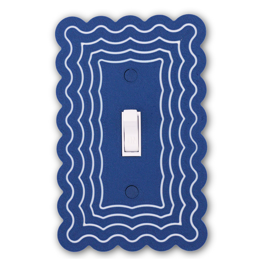 Scalloped Rectangle 4 Rows wall plate in navy blue — single toggle switch