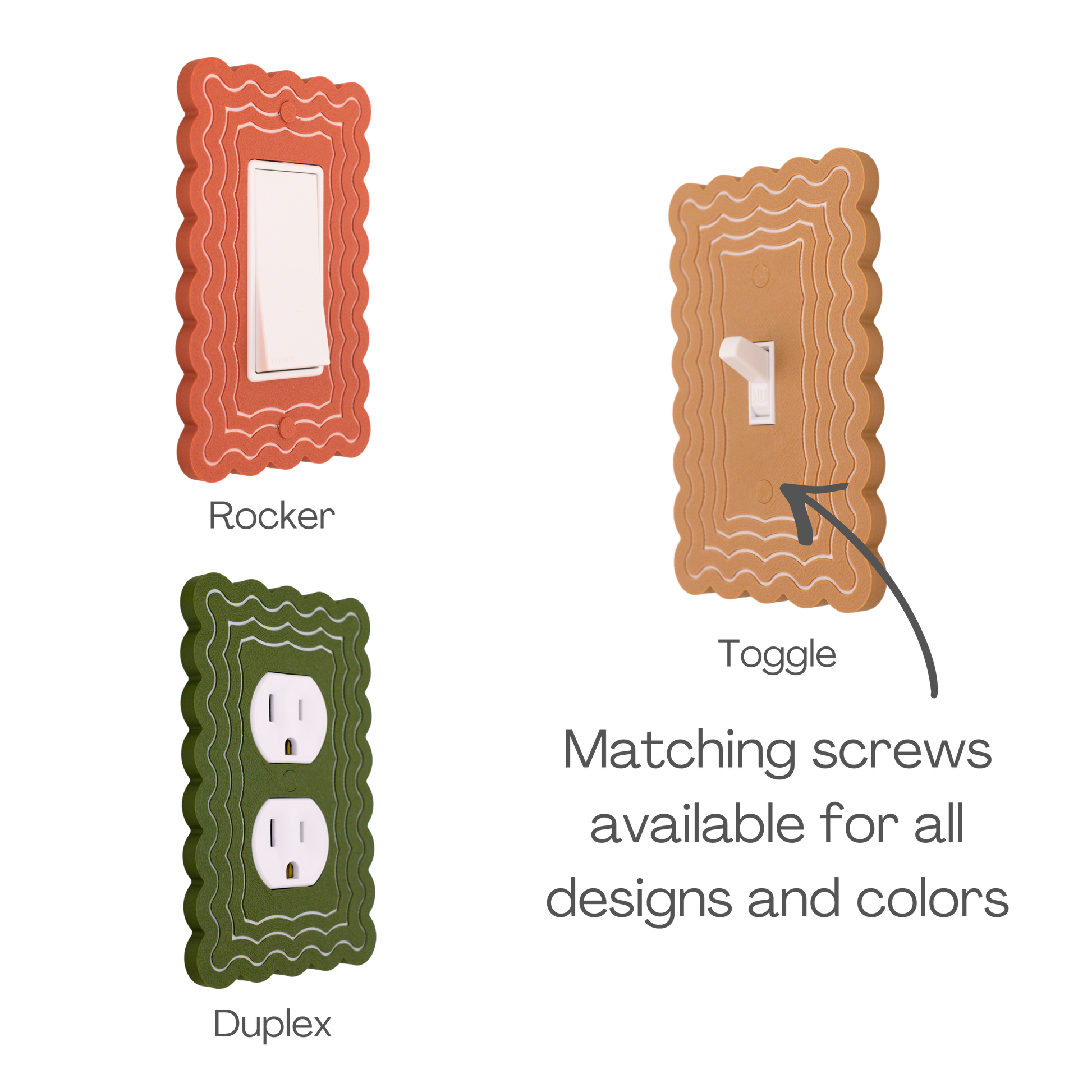 Scalloped Rectangle 4 Rows wall plate types — rocker, toggle, and duplex outlet options