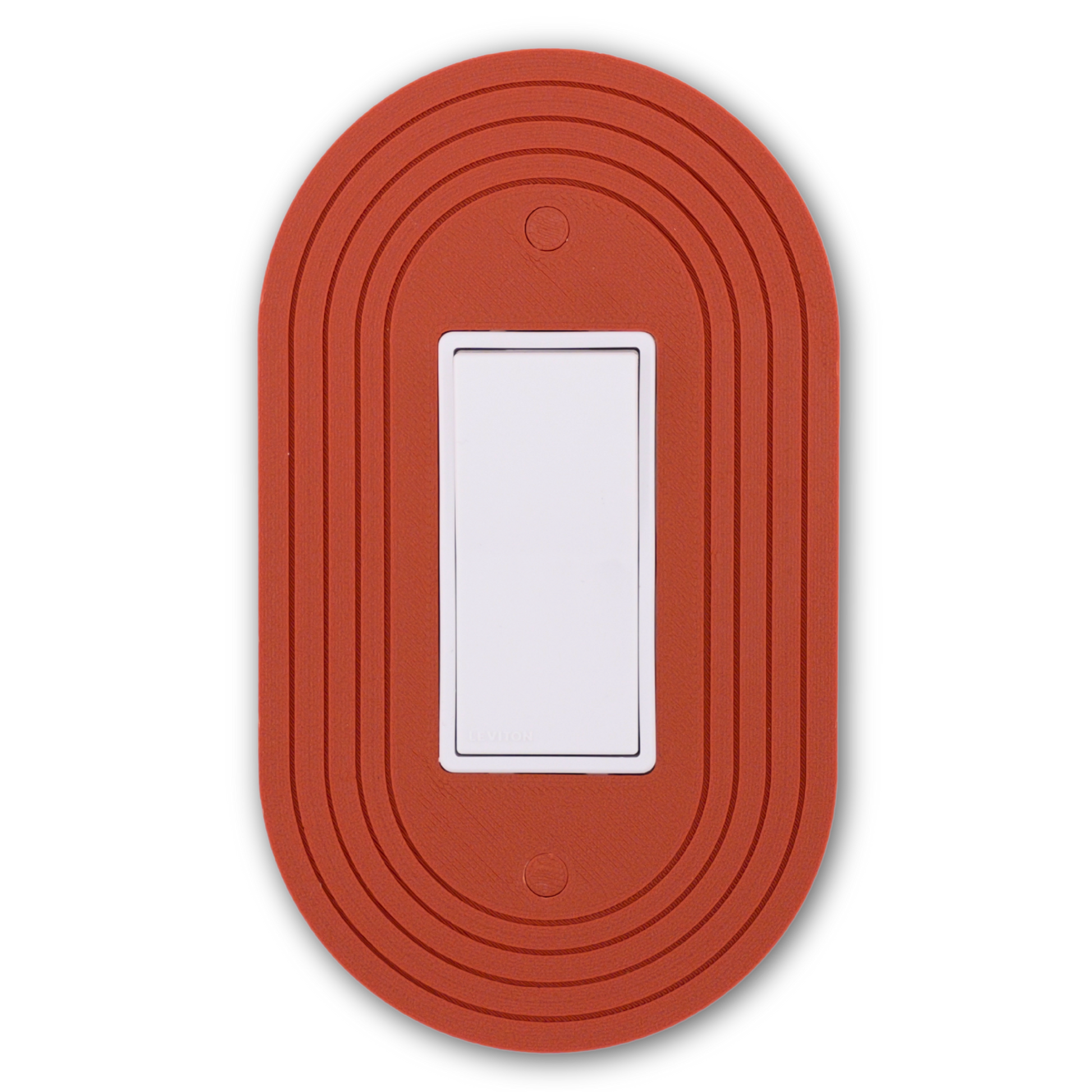 Stadium Oval wall plate in terracotta red ribbed design — single rocker switch