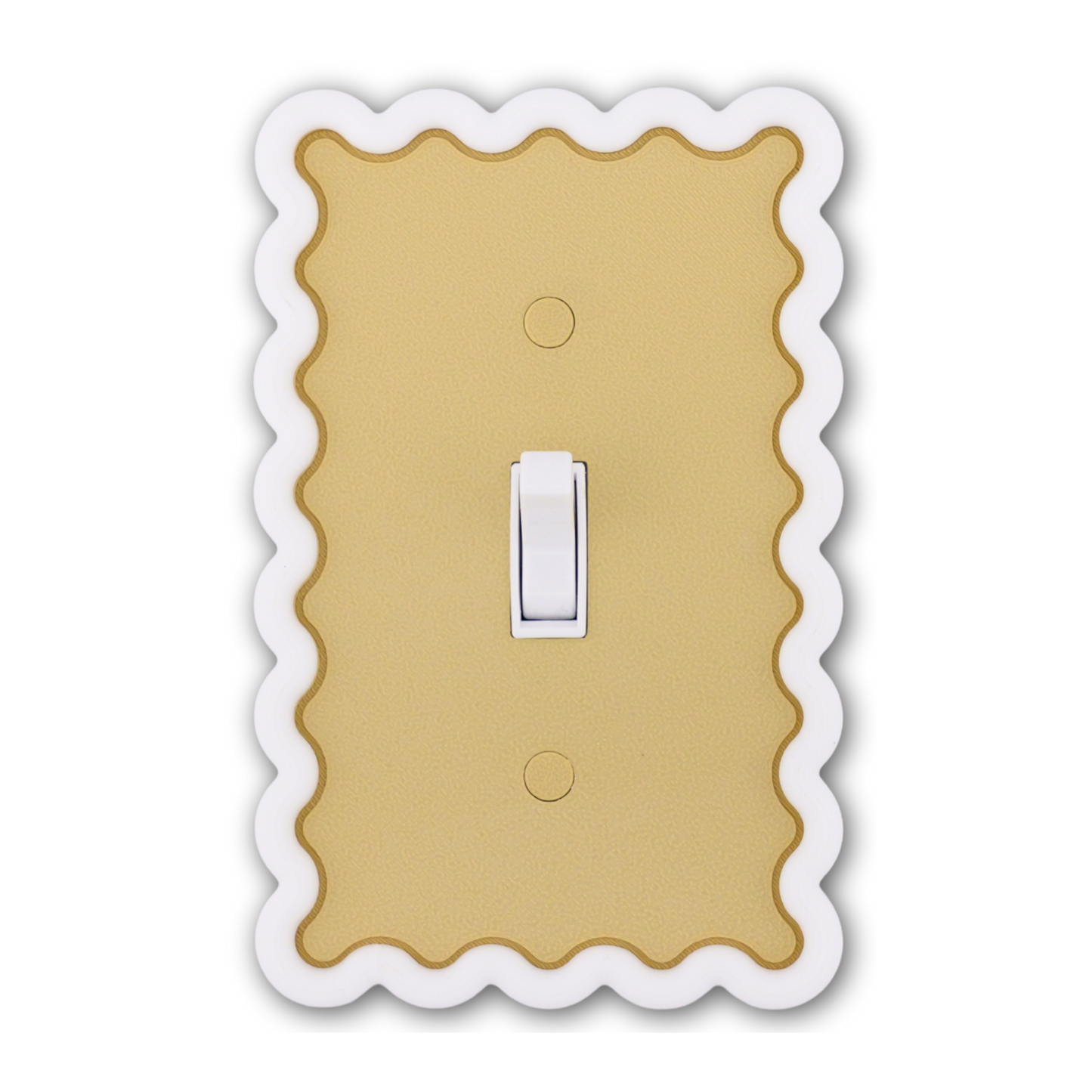 Scalloped Rectangle 3D Wall Plate with white frame and desert tan custom center — single toggle switch