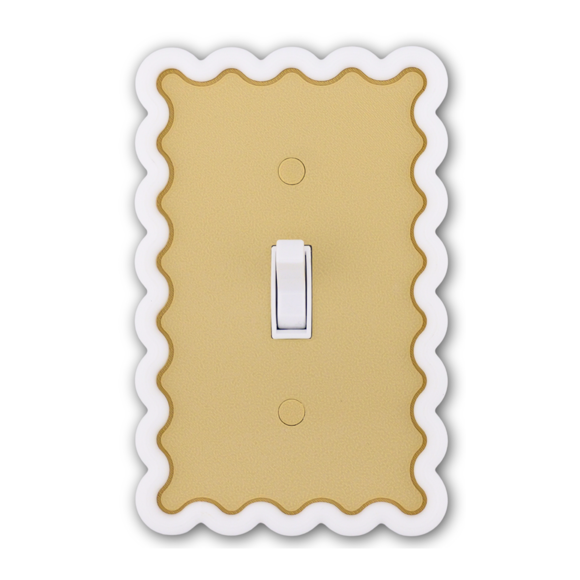 Scalloped Rectangle 3D Wall Plate with white frame and desert tan custom center — single toggle switch