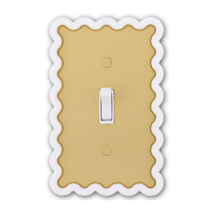 Scalloped Rectangle 3D Wall Plate with white frame and desert tan custom center — single toggle switch