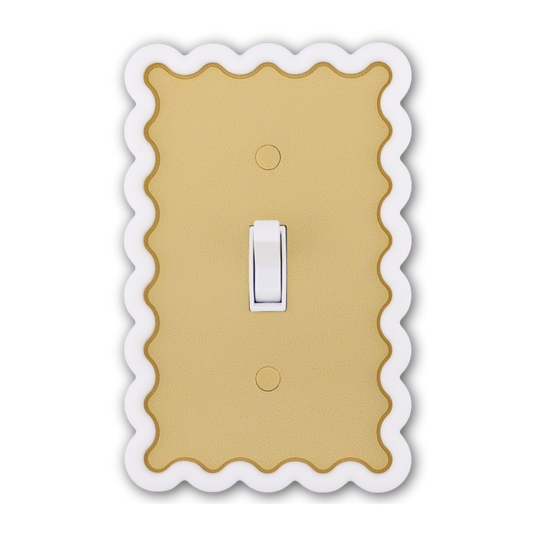 Scalloped Rectangle 3D Wall Plate with white frame and desert tan custom center — single toggle switch