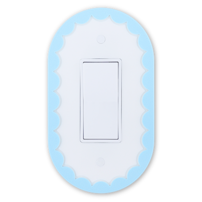 Scalloped Oval 3D wall plate with custom frame in light blue and white center — single rocker switch