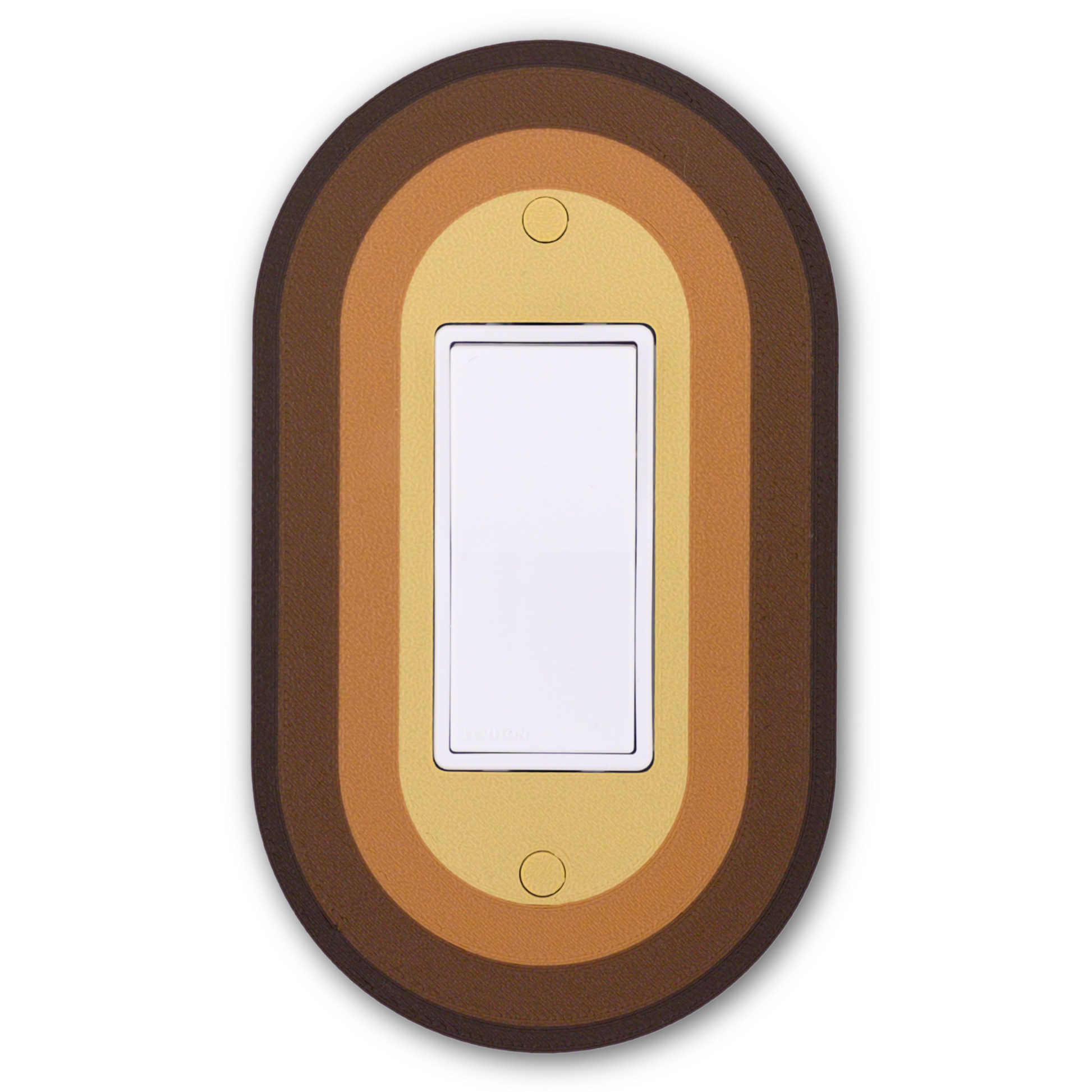 Oval Colored wall plate in brown, tan, and gold concentric rings — single rocker switch