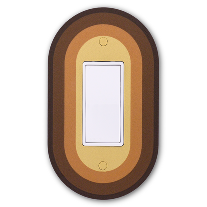 Oval Colored wall plate in brown, tan, and gold concentric rings — single rocker switch