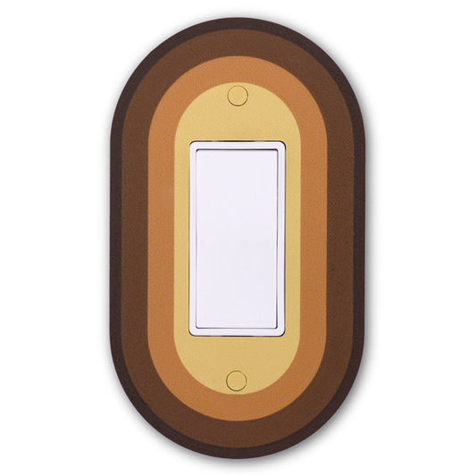 Oval Colored wall plate in brown, tan, and gold concentric rings — single rocker switch