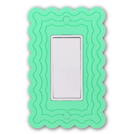 Scalloped Rectangle 4 Rows wall plate in mint green — single rocker switch