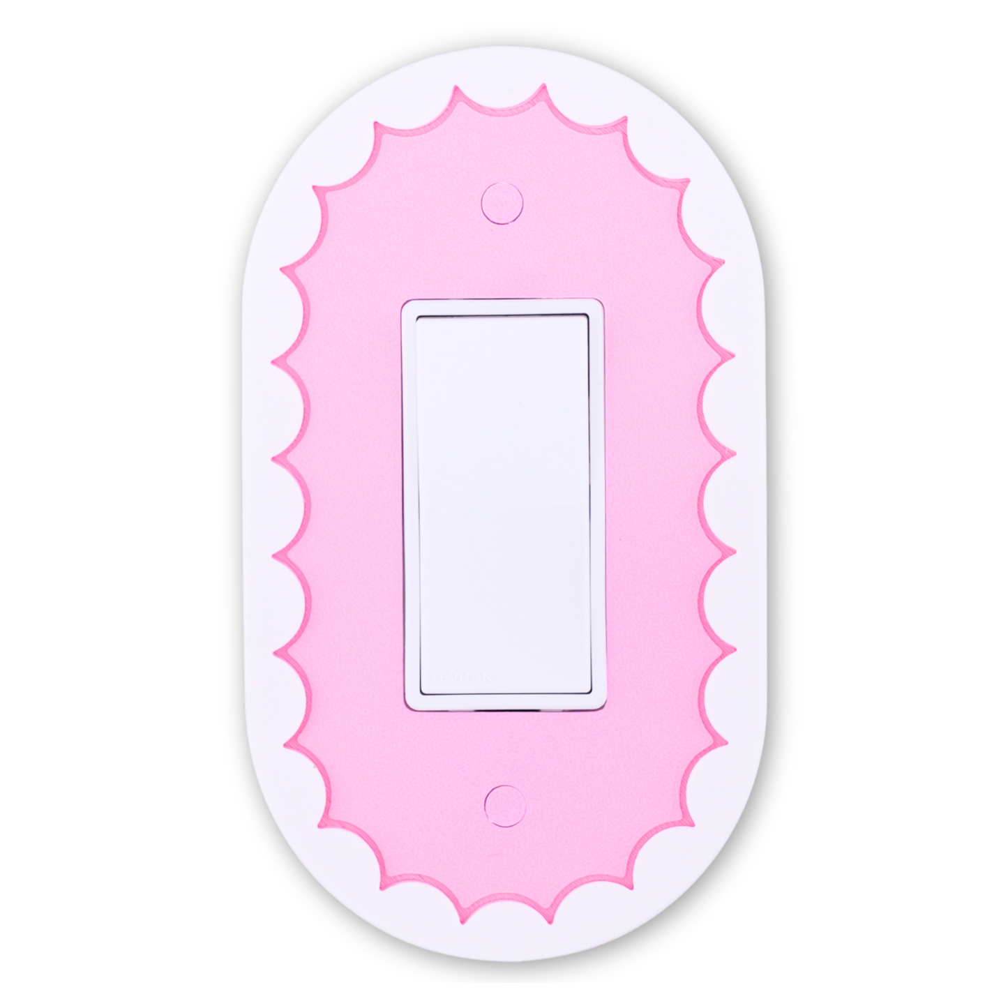 Scalloped Oval 3D wall plate with custom center in pink and white frame — single rocker switch