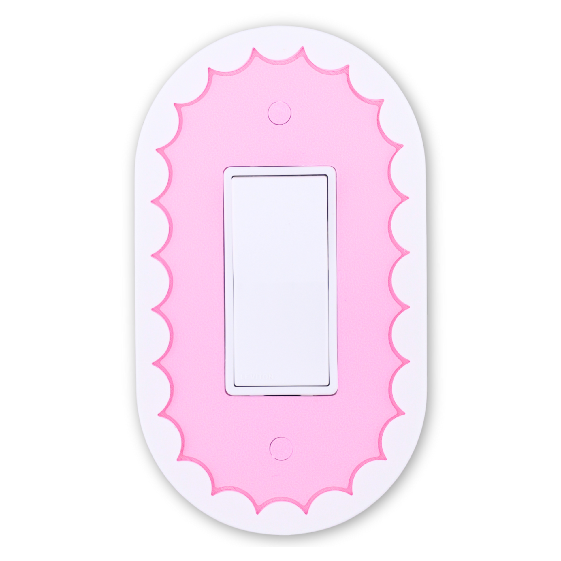 Scalloped Oval 3D wall plate with custom center in pink and white frame — single rocker switch