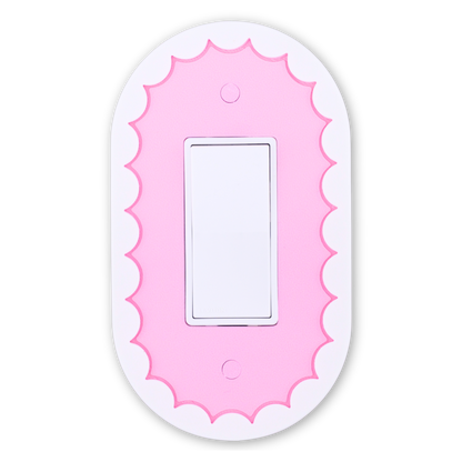 Scalloped Oval 3D wall plate with custom center in pink and white frame — single rocker switch