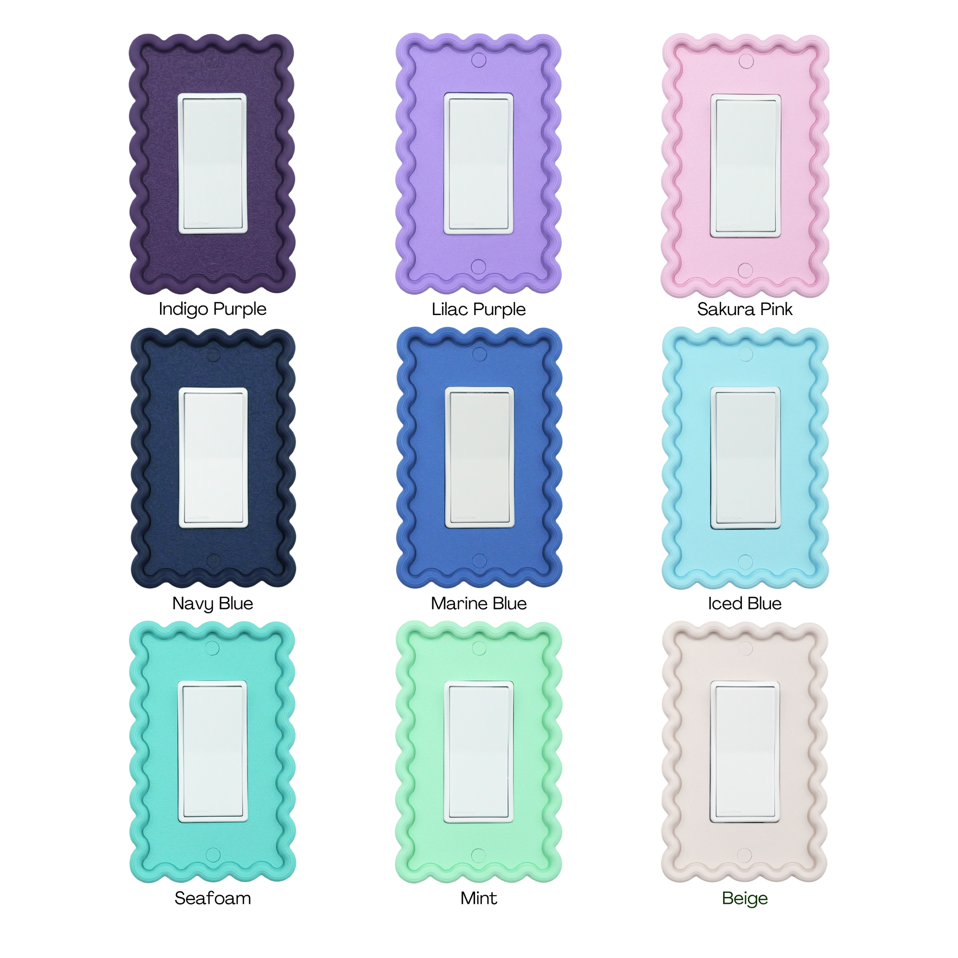 Scalloped Rectangle 3D Wall Plate in purple, lavender, pink, navy, teal, mint and beige custom colors