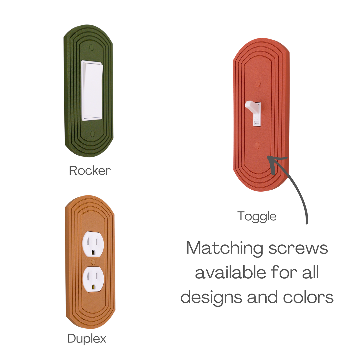 Rounded Wall Plate available in rocker, toggle, and duplex outlet styles