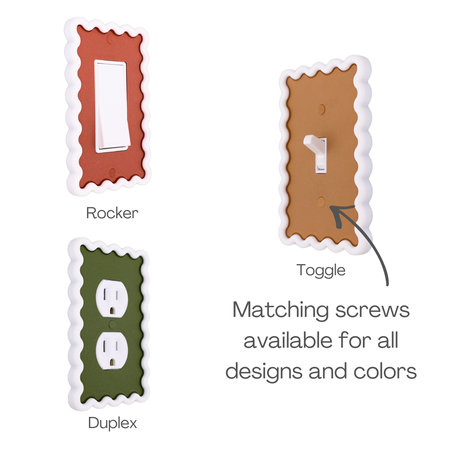 Scalloped Rectangle 3D Wall Plate custom center available as rocker, toggle and duplex outlet styles
