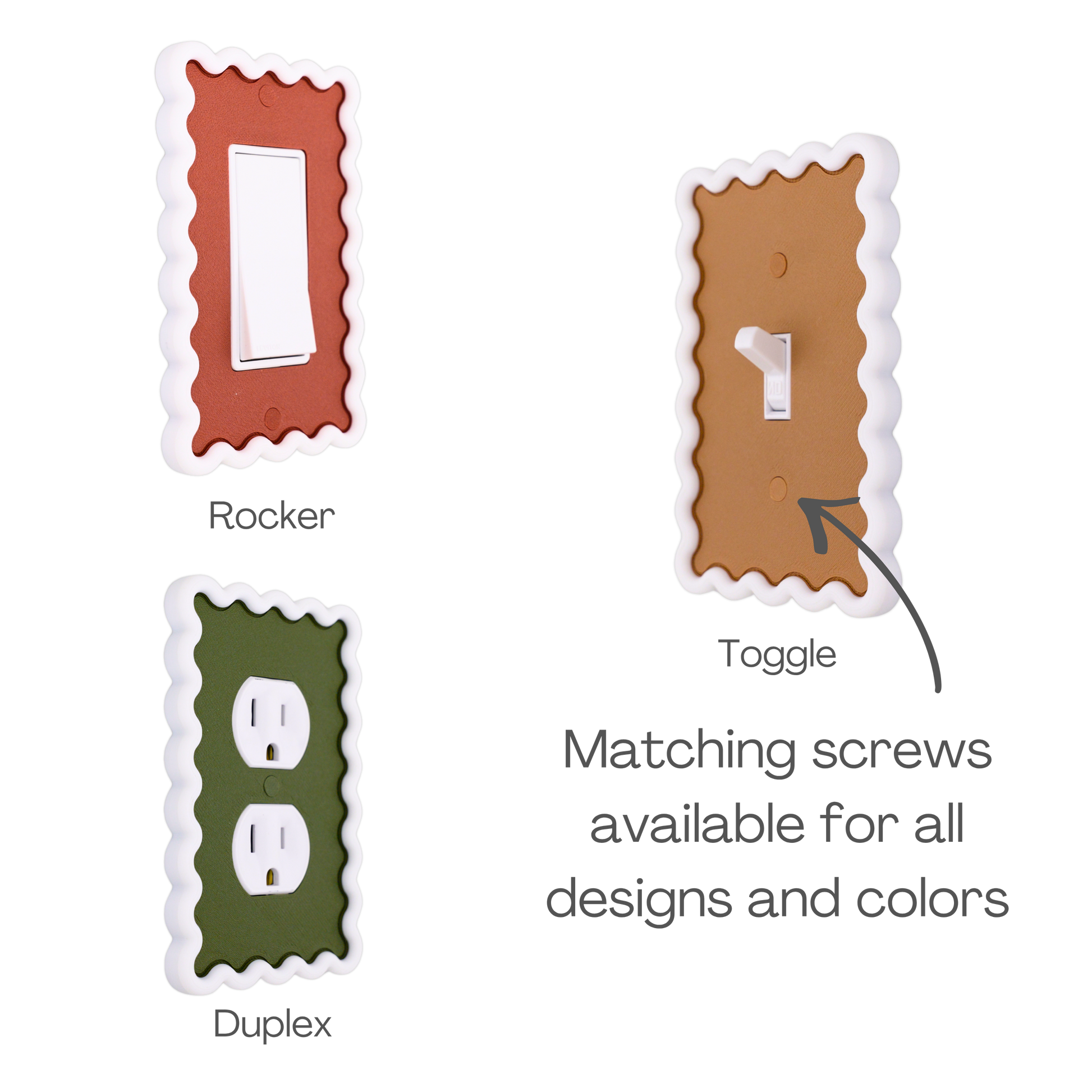 Scalloped Rectangle 3D Wall Plate custom center available as rocker, toggle and duplex outlet styles