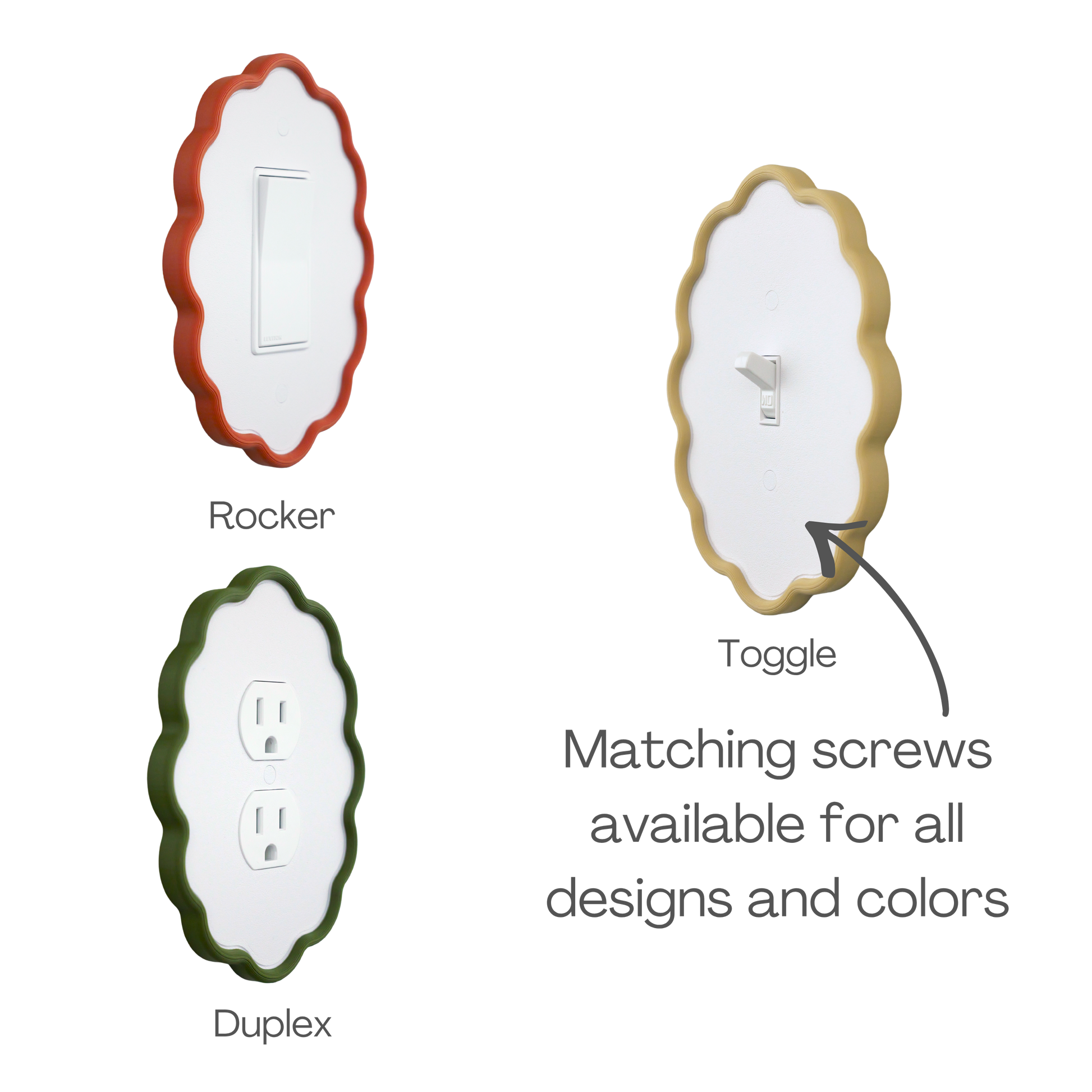 Wavy Oval 3D Wall Plate custom frame available as rocker, toggle and duplex outlet styles