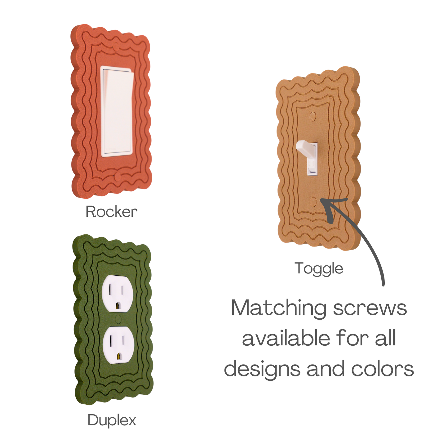 Scalloped Rectangle 4 Rows wall plate types — rocker, toggle, and duplex outlet options