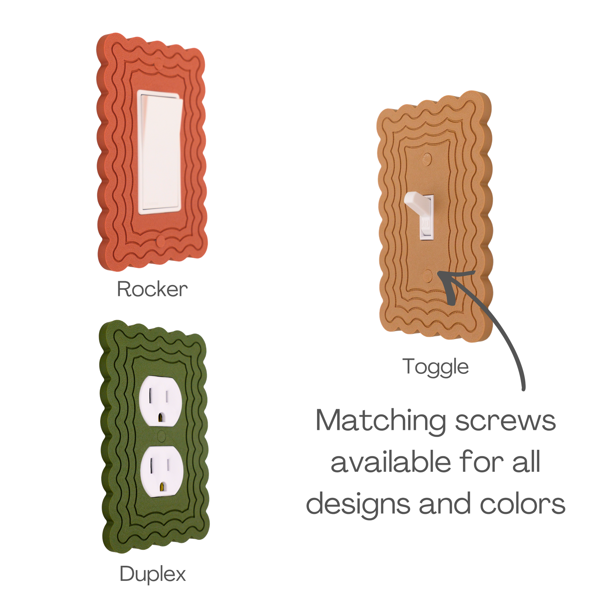 Scalloped Rectangle 4 Rows wall plate types — rocker, toggle, and duplex outlet options