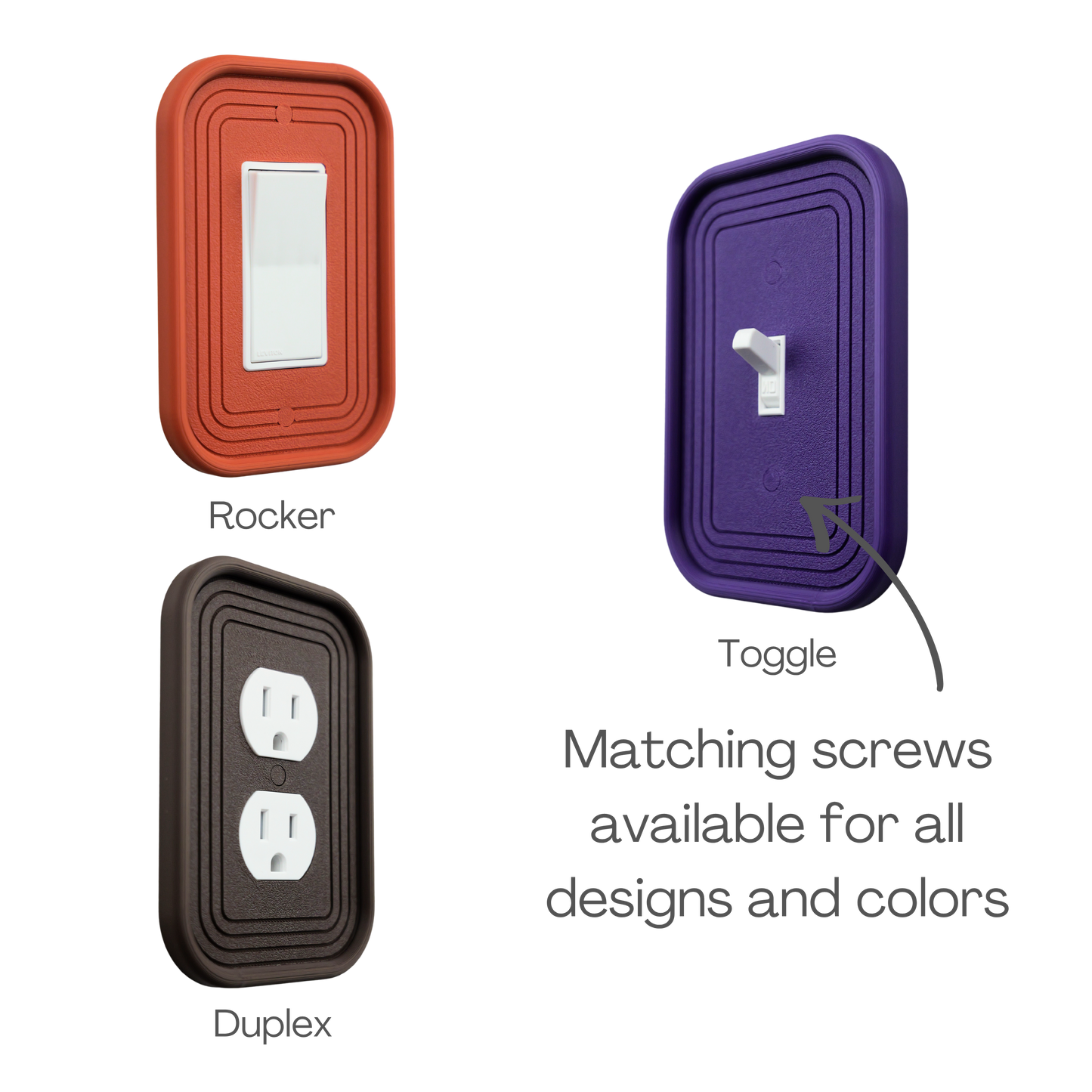 Rectangle 3D Wall Plate available in rocker, toggle, and duplex outlet styles