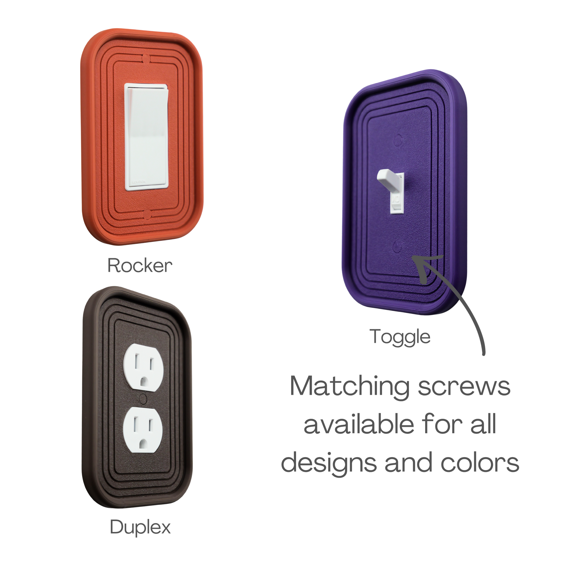 Rectangle 3D Wall Plate available in rocker, toggle, and duplex outlet styles