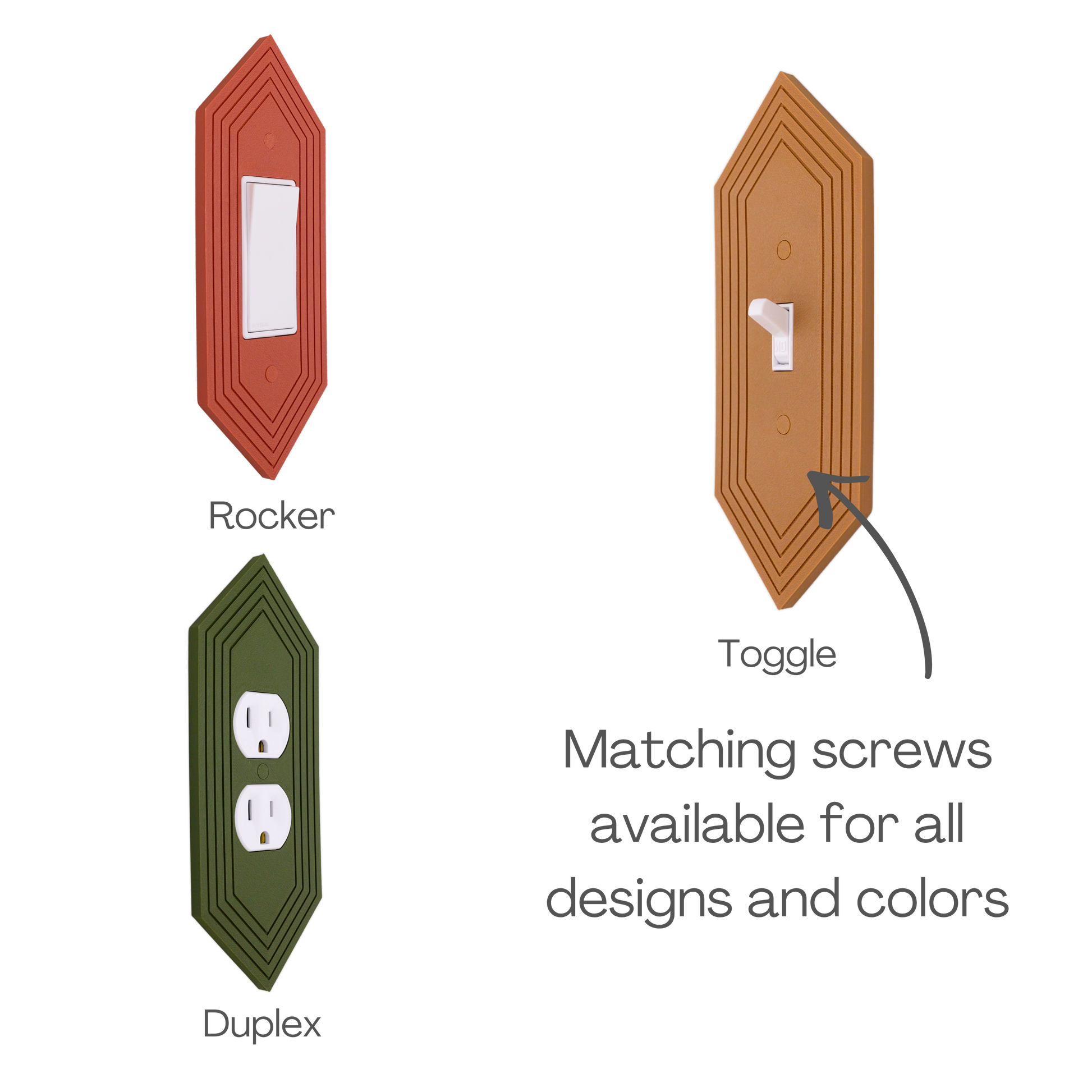 Diamond Wall Plate available in rocker, toggle, and duplex outlet styles