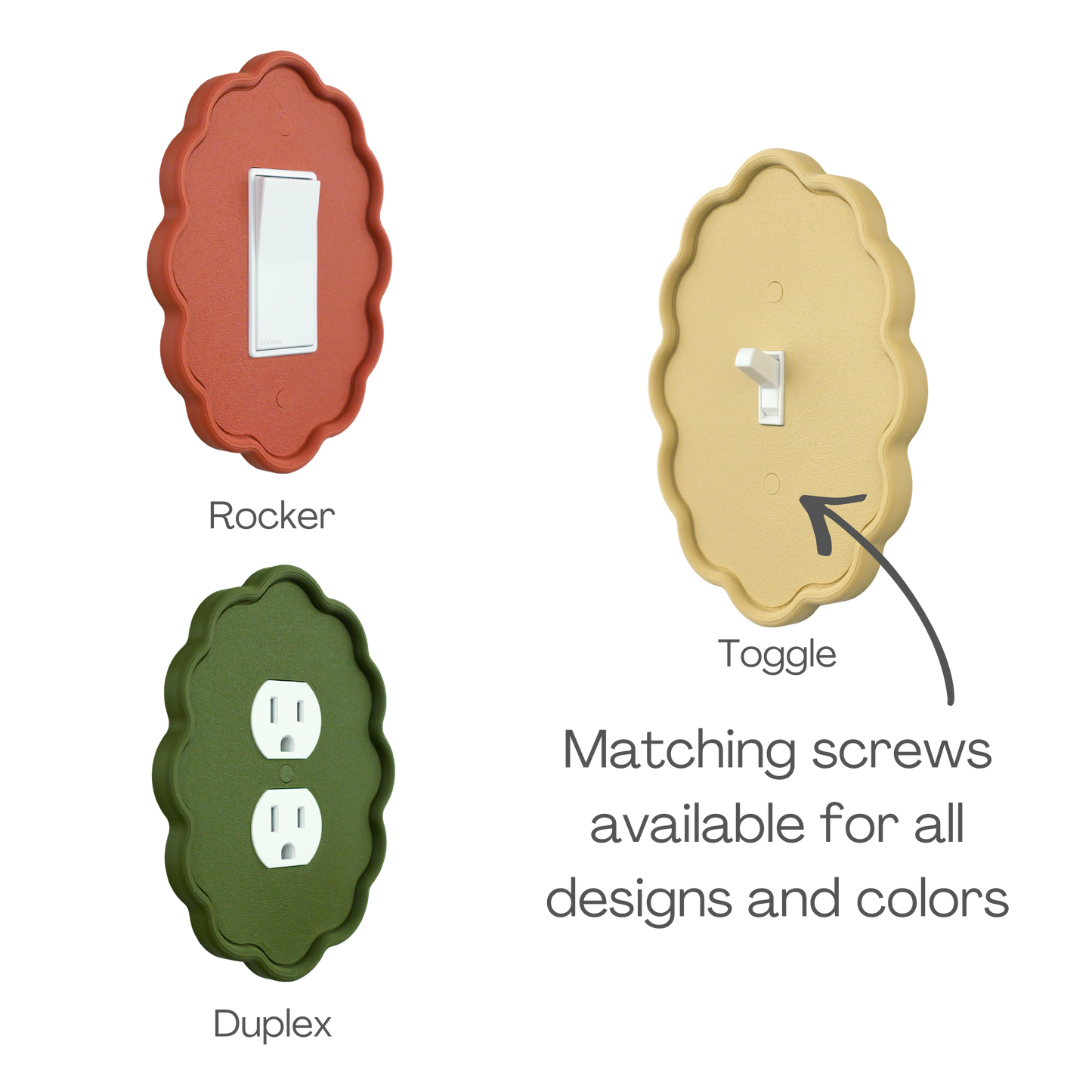 Wavy Oval 3D Wall Plate available as rocker, toggle and duplex outlet styles