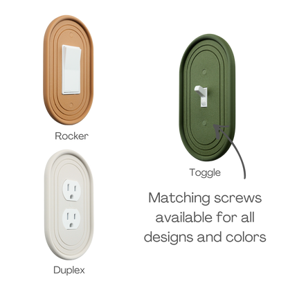 Oval 3D Wall Plate available in rocker, toggle, and duplex outlet styles