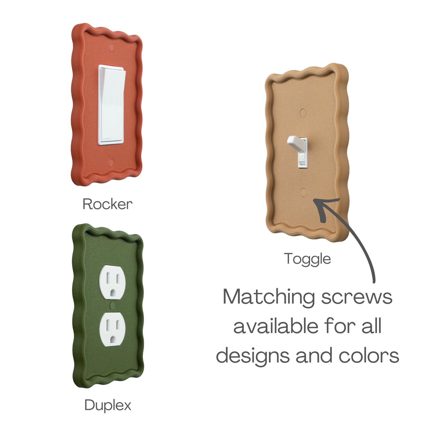 Wavy Rectangle 3D Wall Plate available in rocker, toggle, and duplex outlet styles
