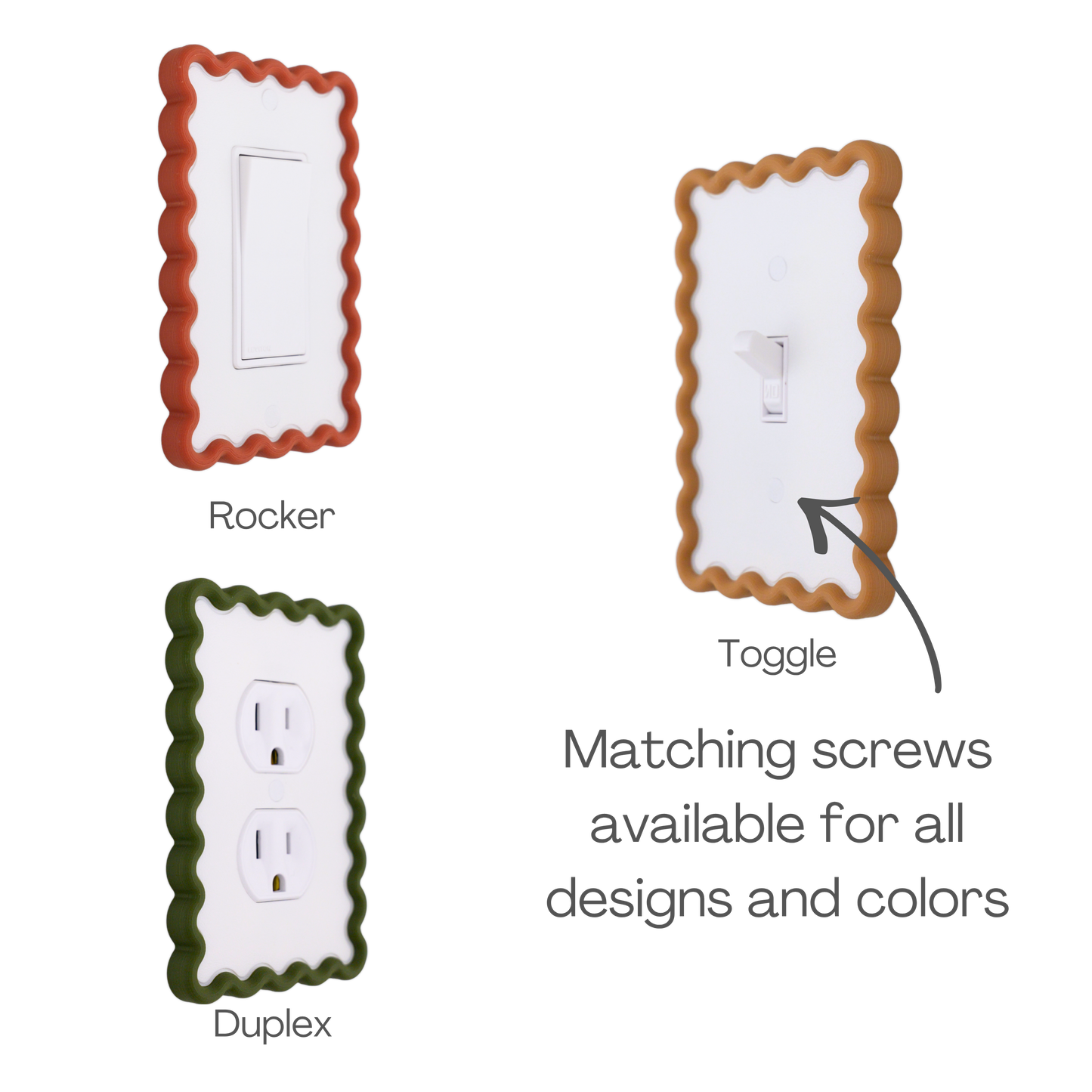 Scalloped Rectangle 3D Wall Plate custom frame available as rocker, toggle and duplex outlet styles