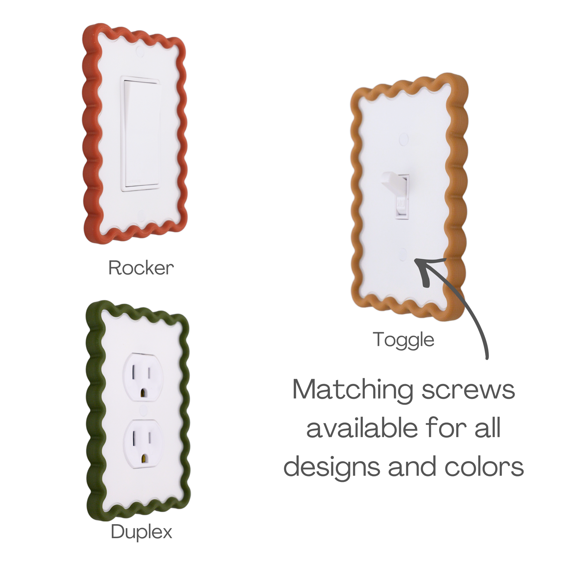 Scalloped Rectangle 3D Wall Plate custom frame available as rocker, toggle and duplex outlet styles