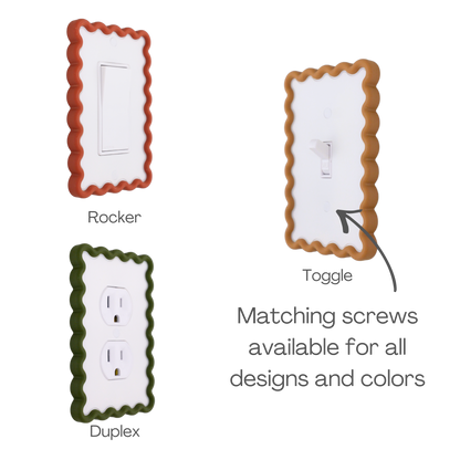 Scalloped Rectangle 3D Wall Plate custom frame available as rocker, toggle and duplex outlet styles