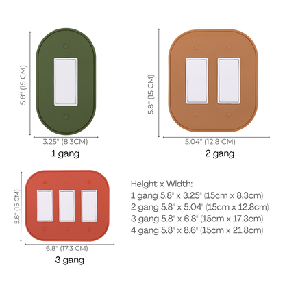 Simple Oval wall plate size chart — 1 to 4 gang dimensions in inches and cm