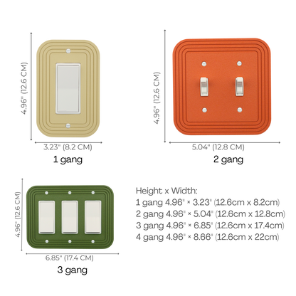 Classic Rectangle Wall Plate size chart — 1 to 4 gang dimensions in inches and cm