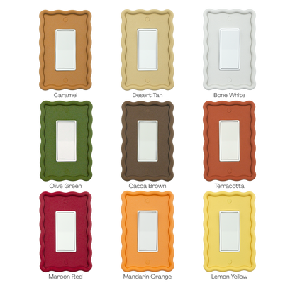 Wavy Rectangle 3D Wall Plate color options: caramel, tan, white, olive, brown, terracotta, red, orange, yellow