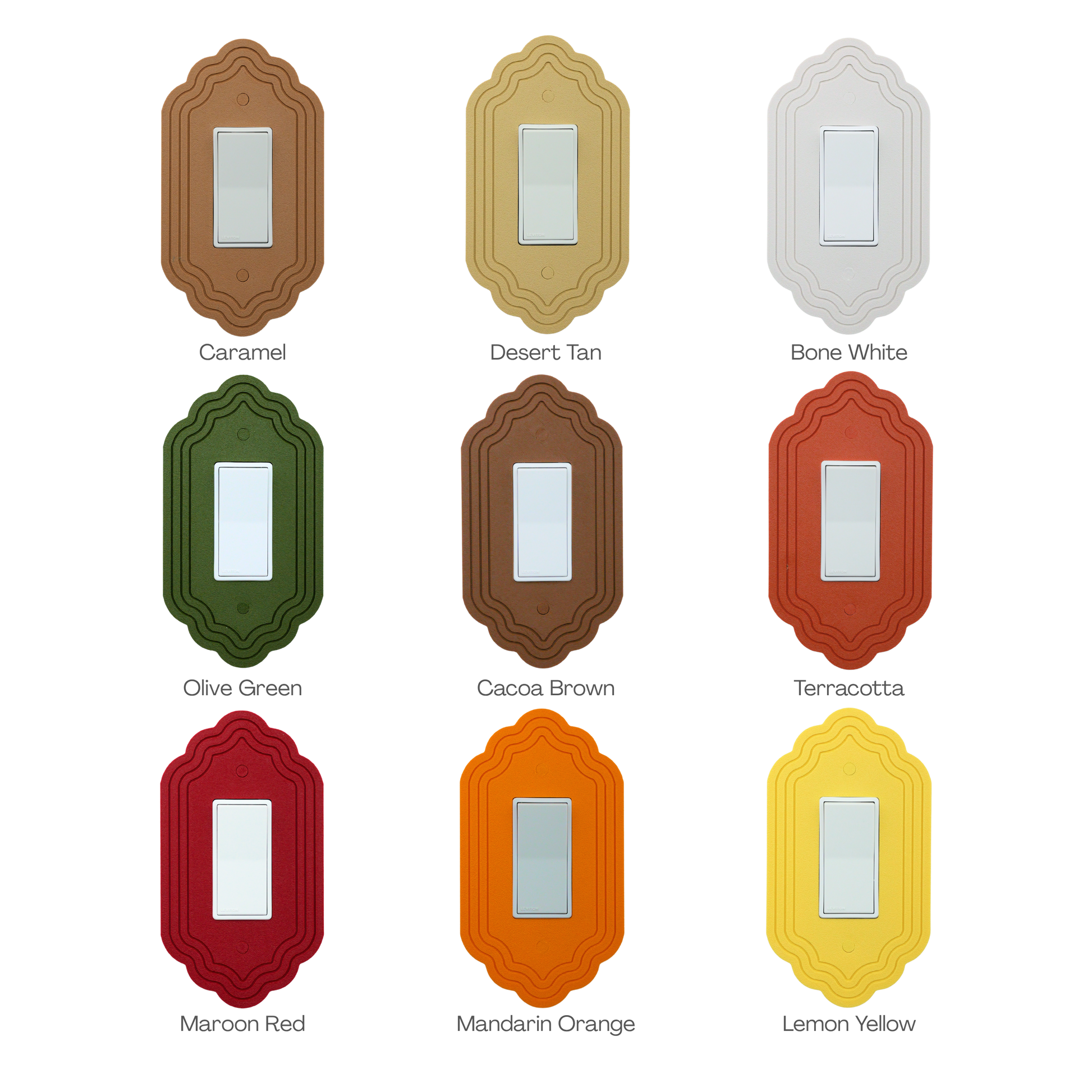 Vintage 3 Lines Wall Plate color palette — caramel, tan, olive green, cacoa brown, terracotta and more