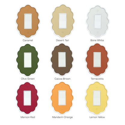 Wavy Oval 3D Wall Plate color palette — caramel, tan, olive green, cacoa brown, terracotta and more
