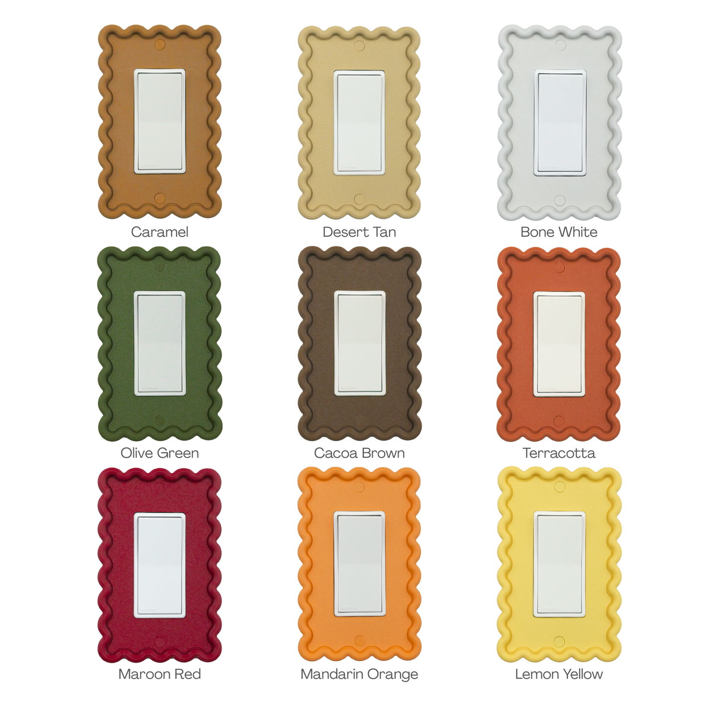 Scalloped Rectangle 3D Wall Plate in caramel, desert tan, bone white, olive green and 5 more custom colors