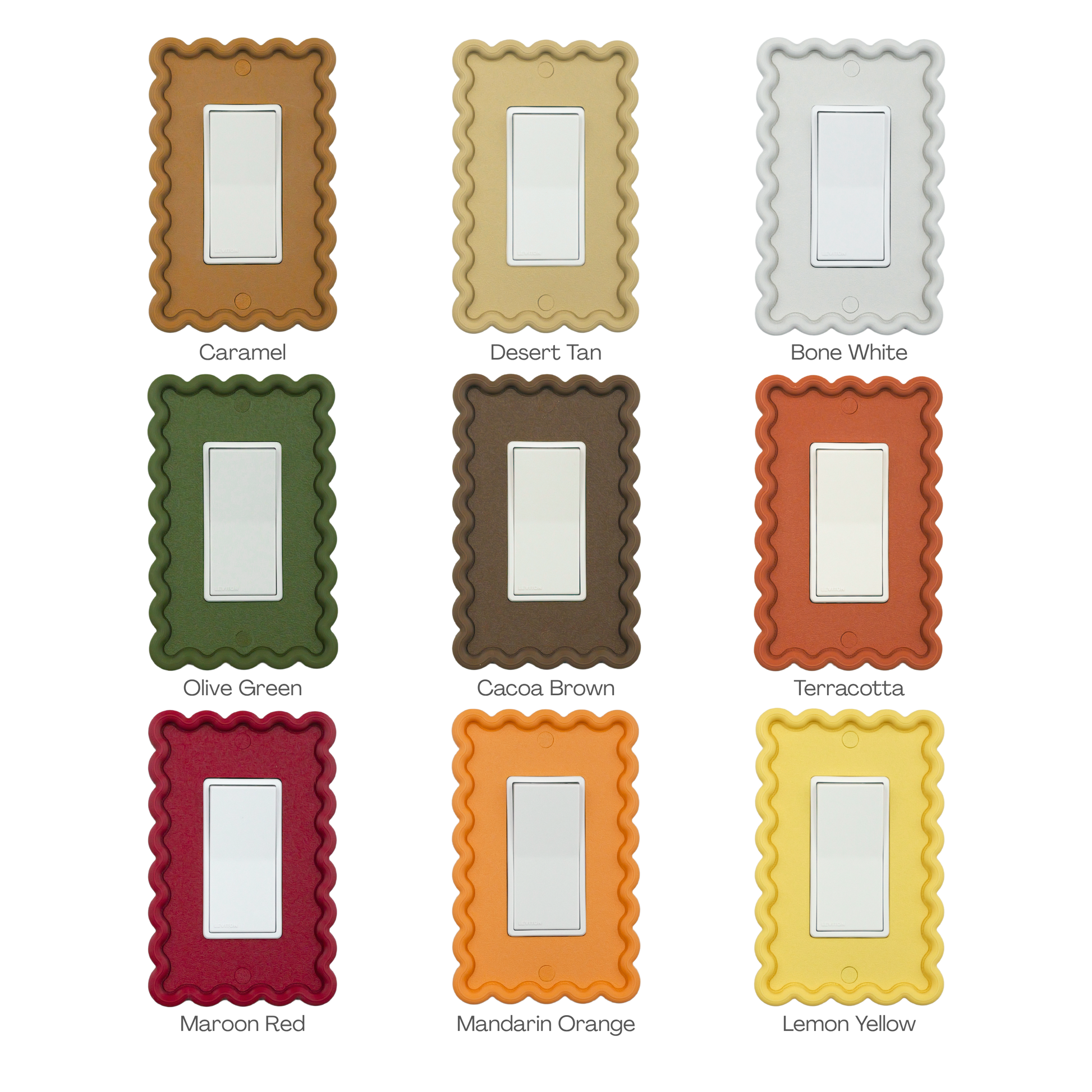Scalloped Rectangle 3D Wall Plate in caramel, desert tan, bone white, olive green and 5 more custom colors