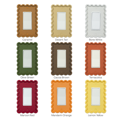 Scalloped Rectangle 3D Wall Plate in caramel, desert tan, bone white, olive green and 5 more custom colors
