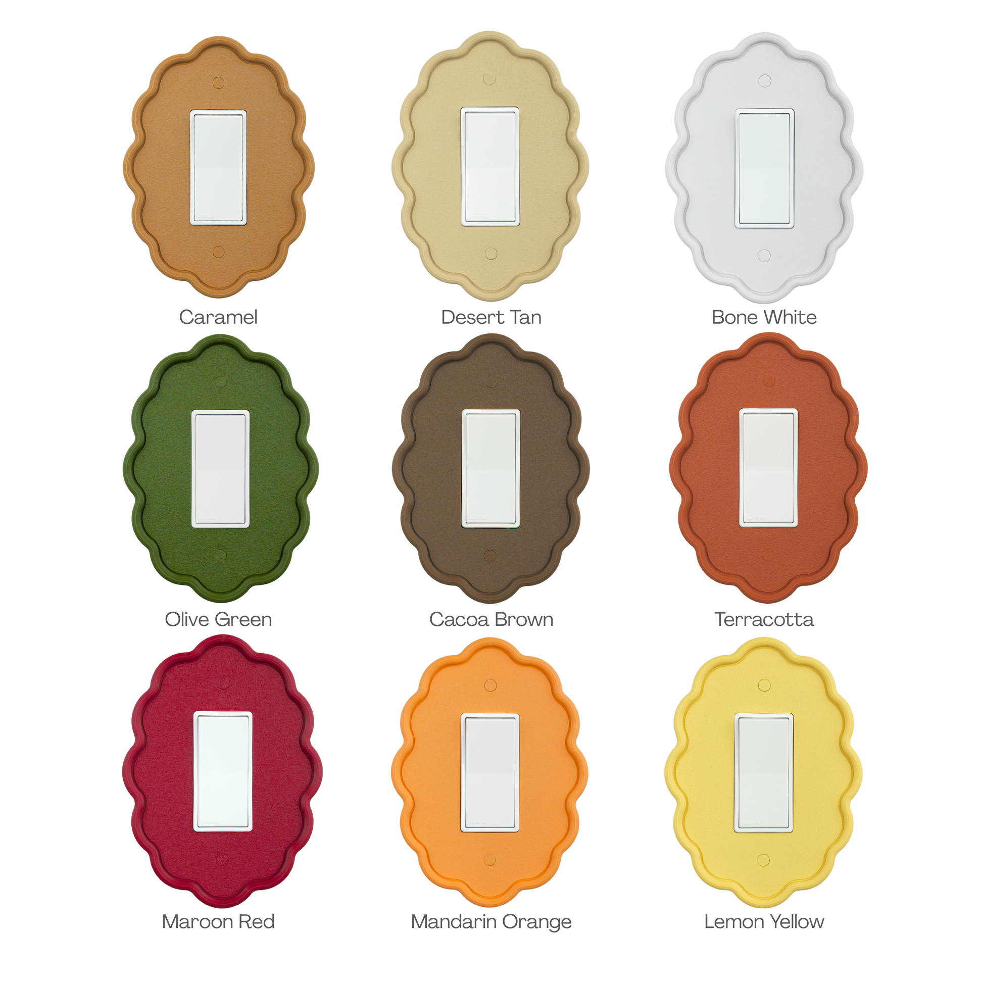 Wavy Oval 3D Wall Plate in caramel, desert tan, bone white, olive green and 5 more custom colors