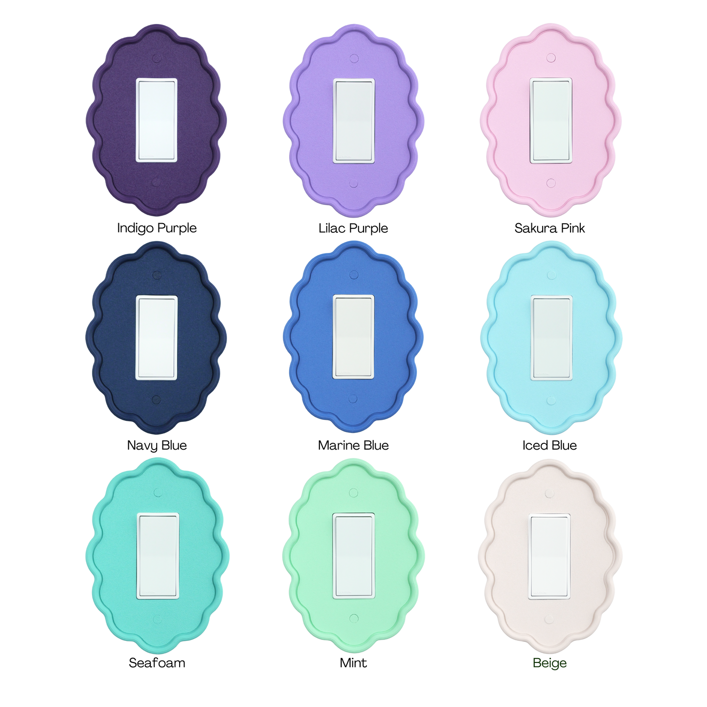 Wavy Oval 3D Wall Plate in purple, lavender, pink, navy, teal, mint and beige custom colors