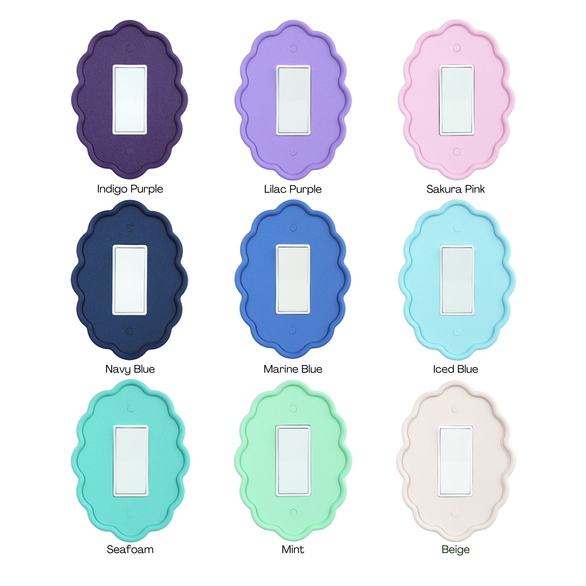 Wavy Oval 3D Wall Plate in purple, lavender, pink, navy, teal, mint and beige custom colors
