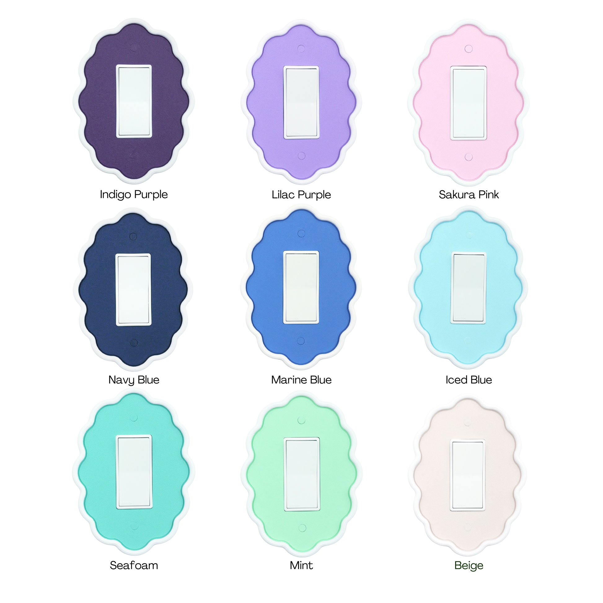 Wavy Oval 3D Wall Plate color palette — purple, blue, teal, mint and beige tones