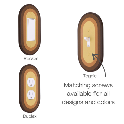 Oval Colored wall plate in brown tones available in rocker, toggle, and duplex switch types
