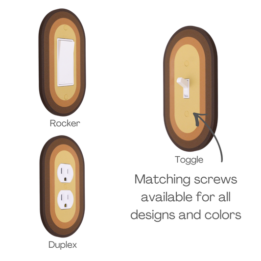 Oval Colored wall plate in brown tones available in rocker, toggle, and duplex switch types