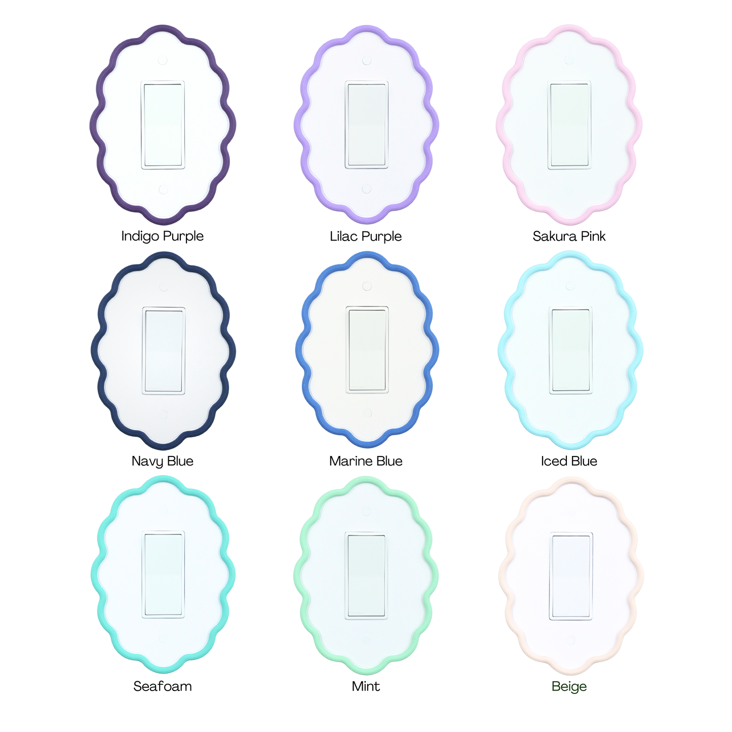 Wavy Oval 3D Wall Plate custom frame in purple, lavender, pink, navy, teal, mint and beige colors
