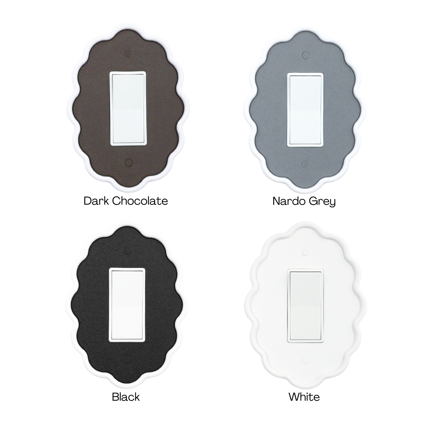 Wavy Oval 3D Wall Plate color palette — walnut brown, gray, black and white